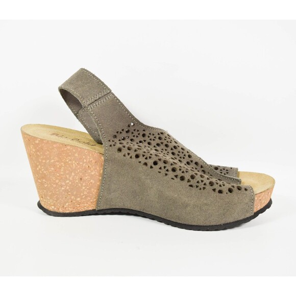 Bio Gold Taupe Suede Cut Out Cork Wedge Slingback Open Toe Sandals Sz 8 - Picture 4 of 6